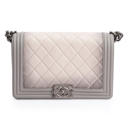 Chanel Grey Ombre Quilted Lambskin Leather Large Boy Bag