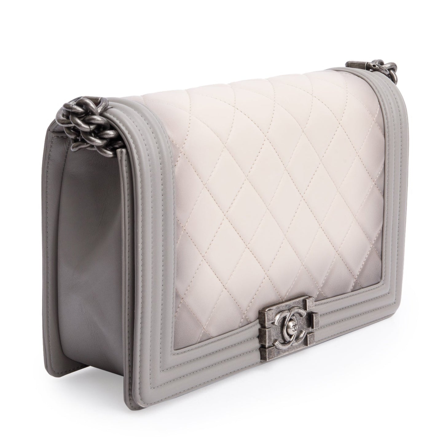 Chanel Grey Ombre Quilted Lambskin Leather Large Boy Bag