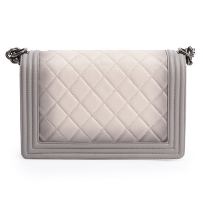 Chanel Grey Ombre Quilted Lambskin Leather Large Boy Bag