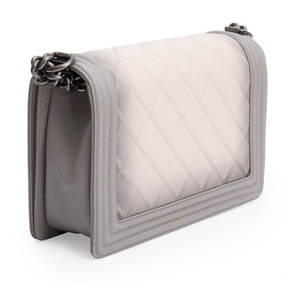 Chanel Grey Ombre Quilted Lambskin Leather Large Boy Bag
