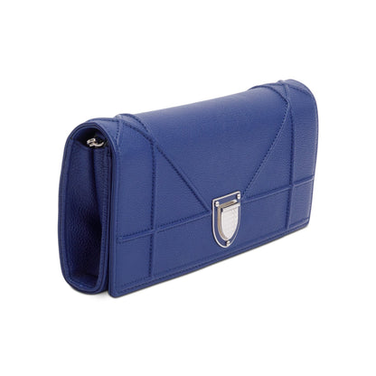 Christian Dior Blue Grained Calfskin Leather Diorama Croisiere Wallet on Chain