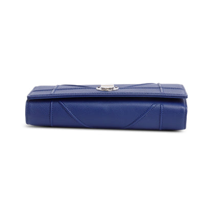 Christian Dior Blue Grained Calfskin Leather Diorama Croisiere Wallet on Chain