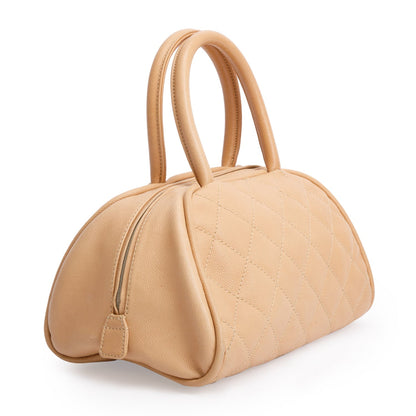 Chanel Beige Quilted Caviar Leather Small CC Timeless Bowler Bag
