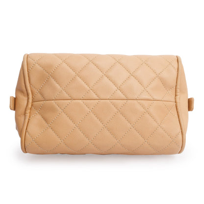 Chanel Beige Quilted Caviar Leather Small CC Timeless Bowler Bag