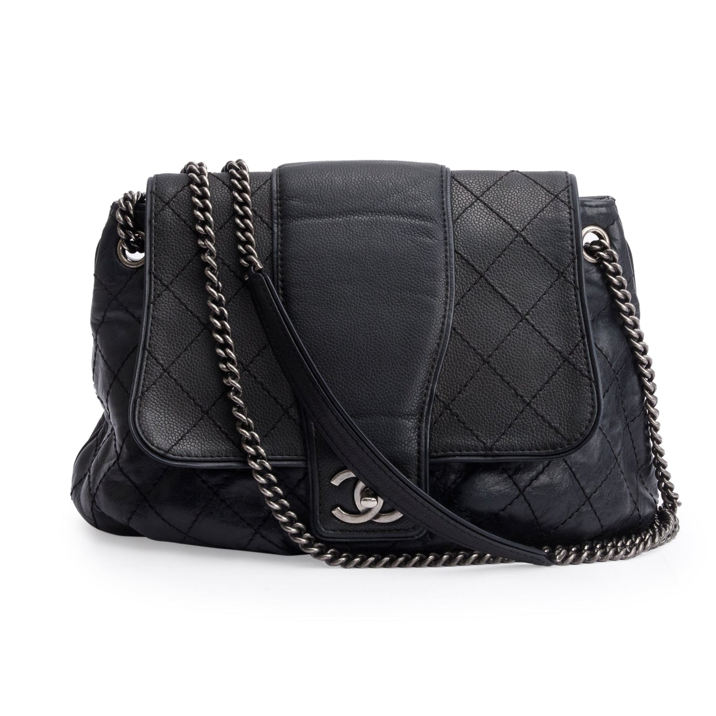 Chanel Black Aged Calfskin Leather Medium Bubble Graphic Messenger Bag