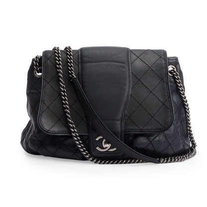 Chanel Black Aged Calfskin Leather Medium Bubble Graphic Messenger Bag
