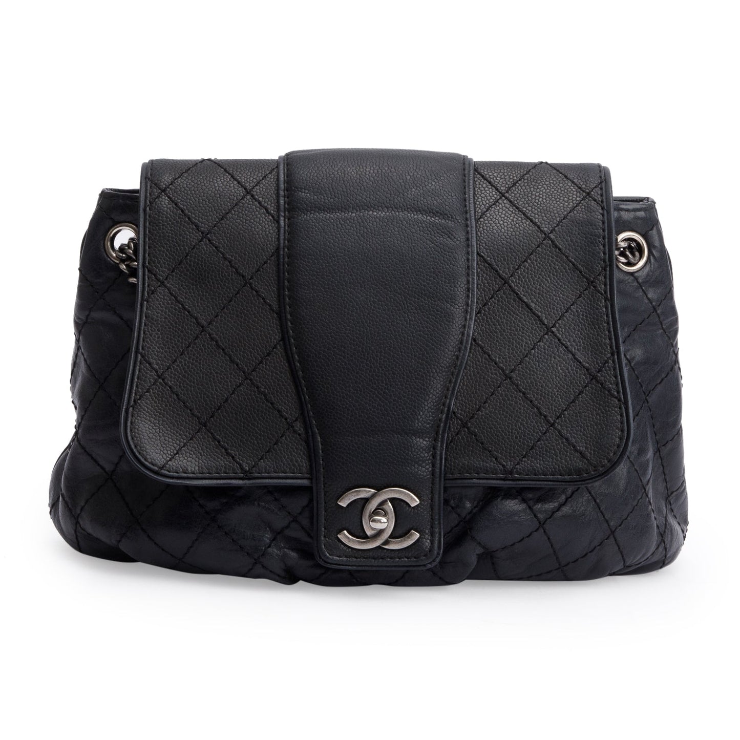 Chanel Black Aged Calfskin Leather Medium Bubble Graphic Messenger Bag