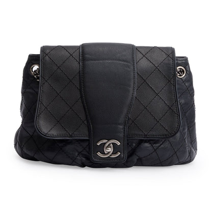 Chanel Black Aged Calfskin Leather Medium Bubble Graphic Messenger Bag