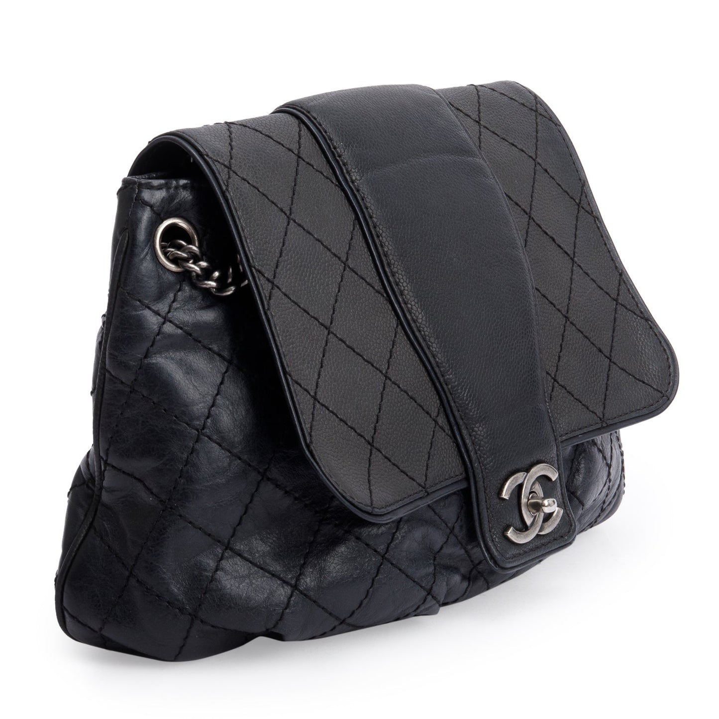 Chanel Black Aged Calfskin Leather Medium Bubble Graphic Messenger Bag
