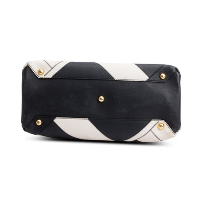 Burberry Black/White Calfskin Leather House Check Medium Patchwork Banner Tote