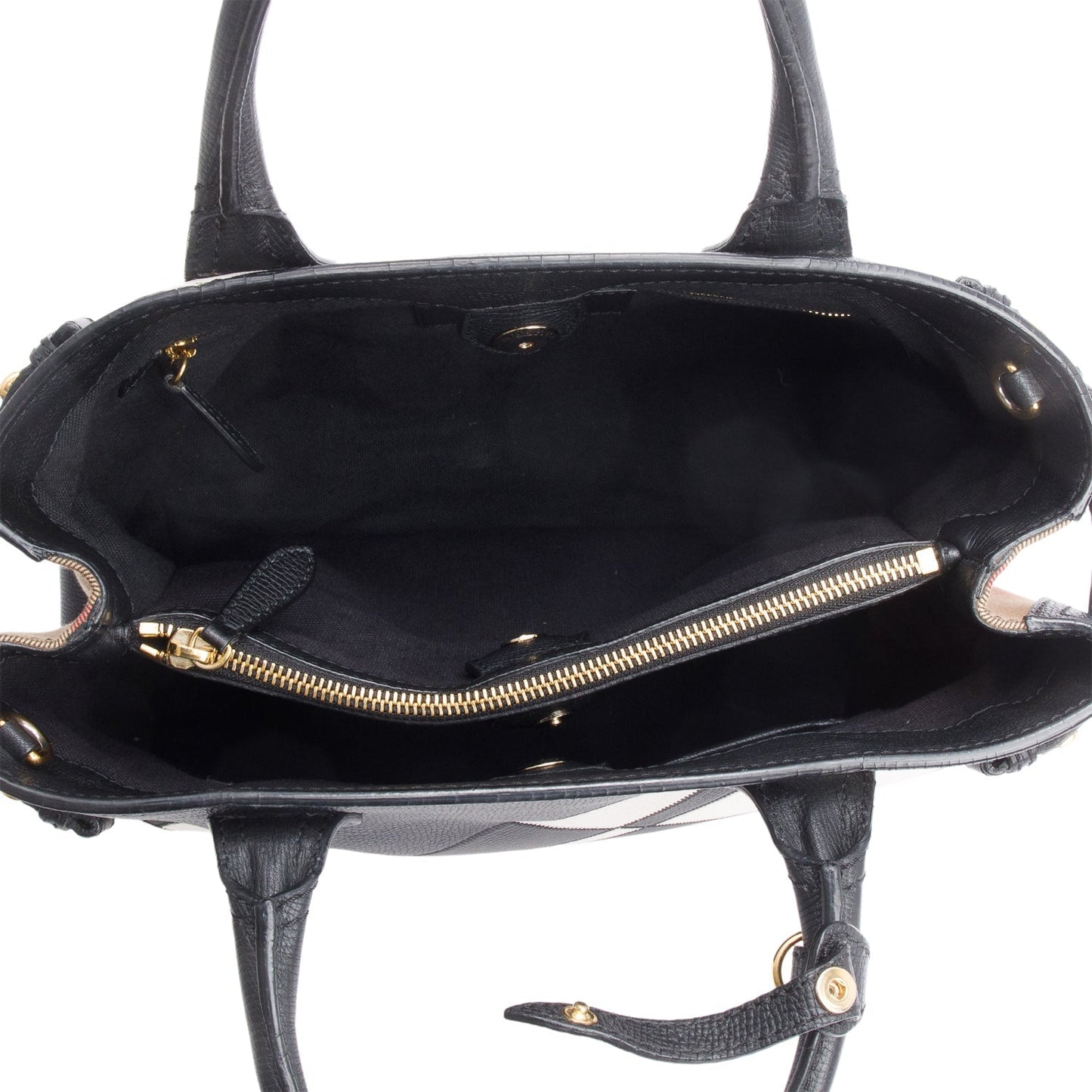 Burberry Black/White Calfskin Leather House Check Medium Patchwork Banner Tote