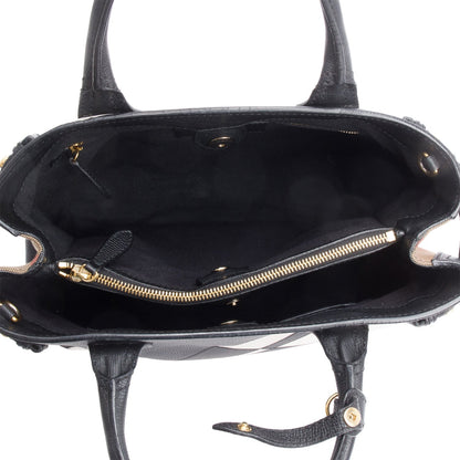 Burberry Black/White Calfskin Leather House Check Medium Patchwork Banner Tote