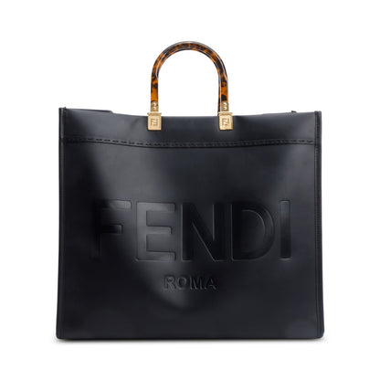 Fendi Black Calfskin Leather Large Sunshine Tote Bag