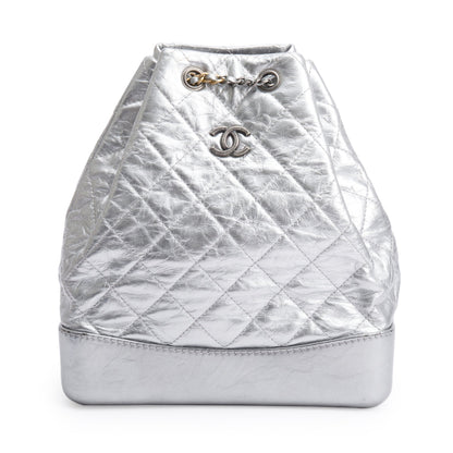 Chanel Metallic Silver Aged Calfskin Leather Small Gabrielle Backpack