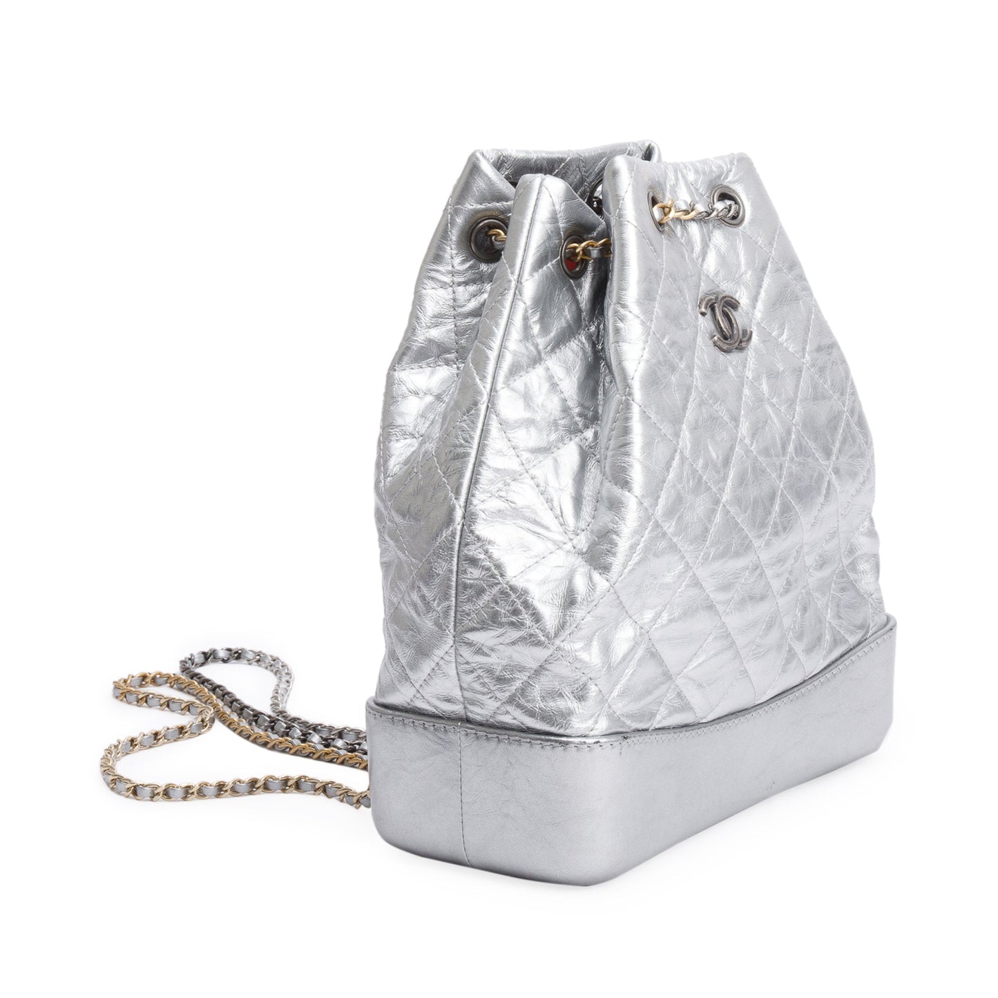 Chanel Metallic Silver Aged Calfskin Leather Small Gabrielle Backpack