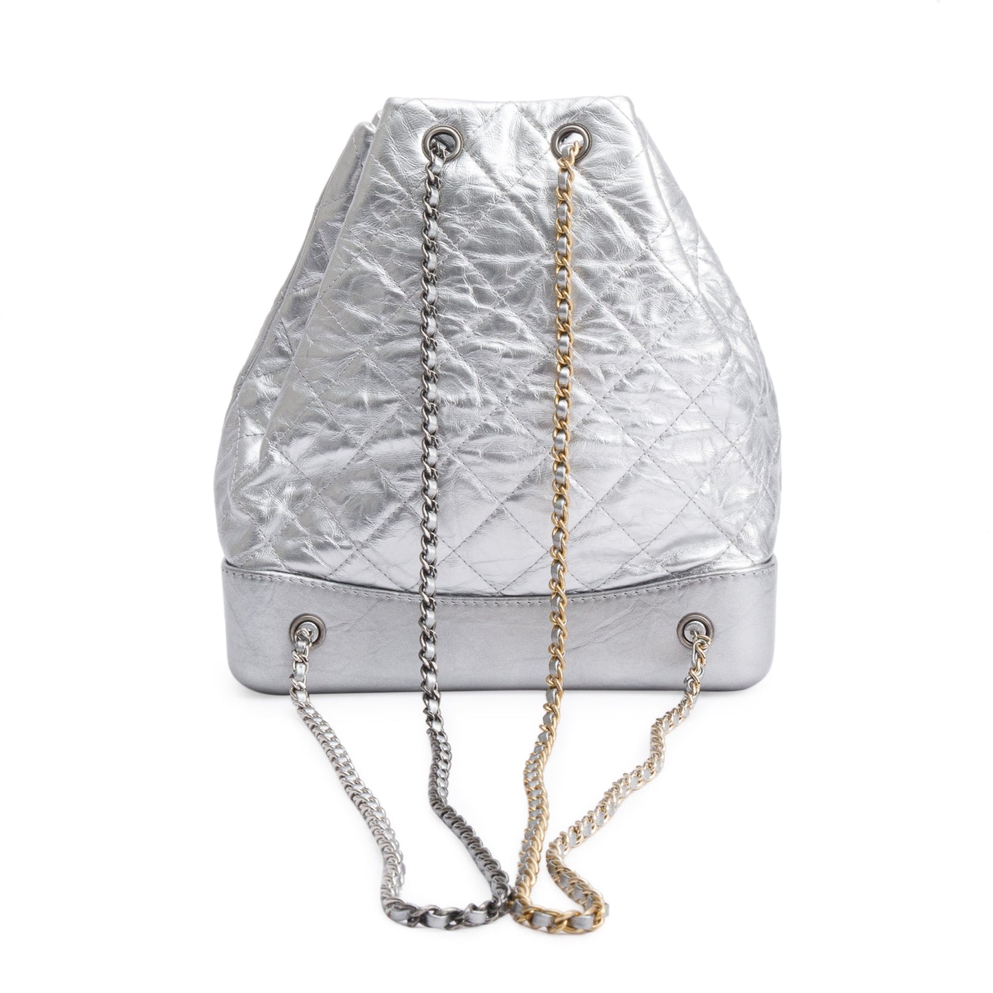 Chanel Metallic Silver Aged Calfskin Leather Small Gabrielle Backpack