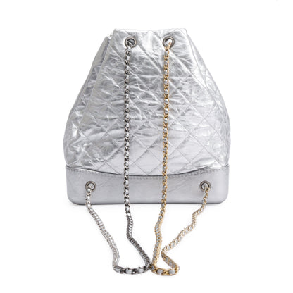 Chanel Metallic Silver Aged Calfskin Leather Small Gabrielle Backpack