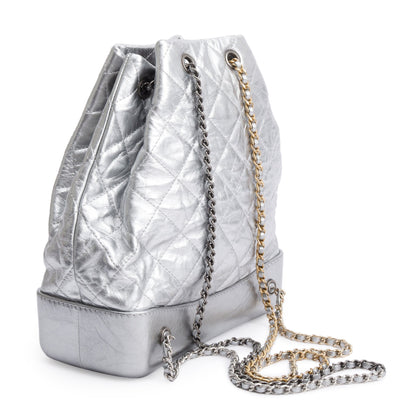 Chanel Metallic Silver Aged Calfskin Leather Small Gabrielle Backpack