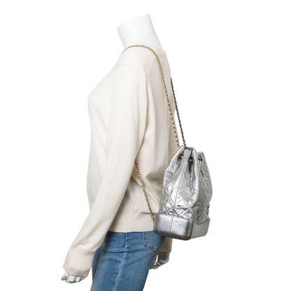 Chanel Metallic Silver Aged Calfskin Leather Small Gabrielle Backpack