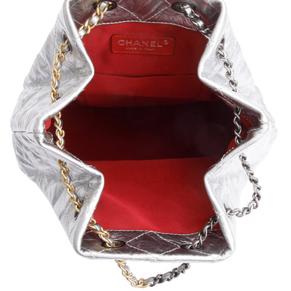 Chanel Metallic Silver Aged Calfskin Leather Small Gabrielle Backpack