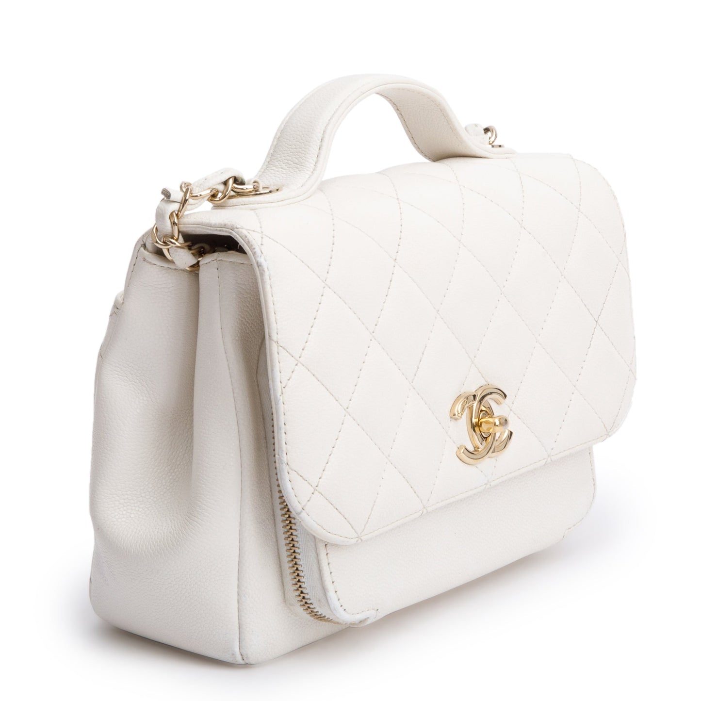 Chanel White Caviar Leather Small Business Affinity Flap Bag