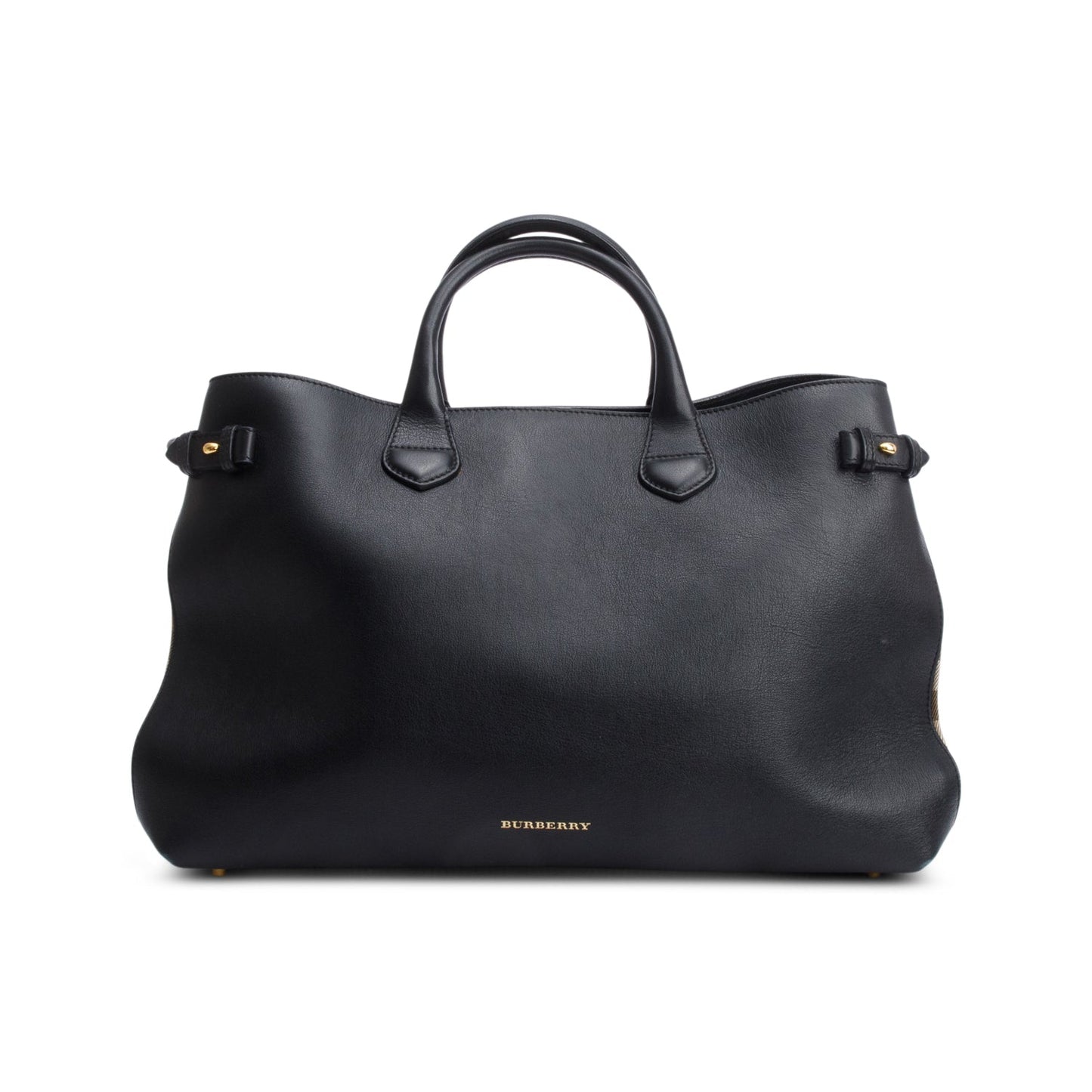 Burberry Black Calfskin Leather House Check Large Banner Tote