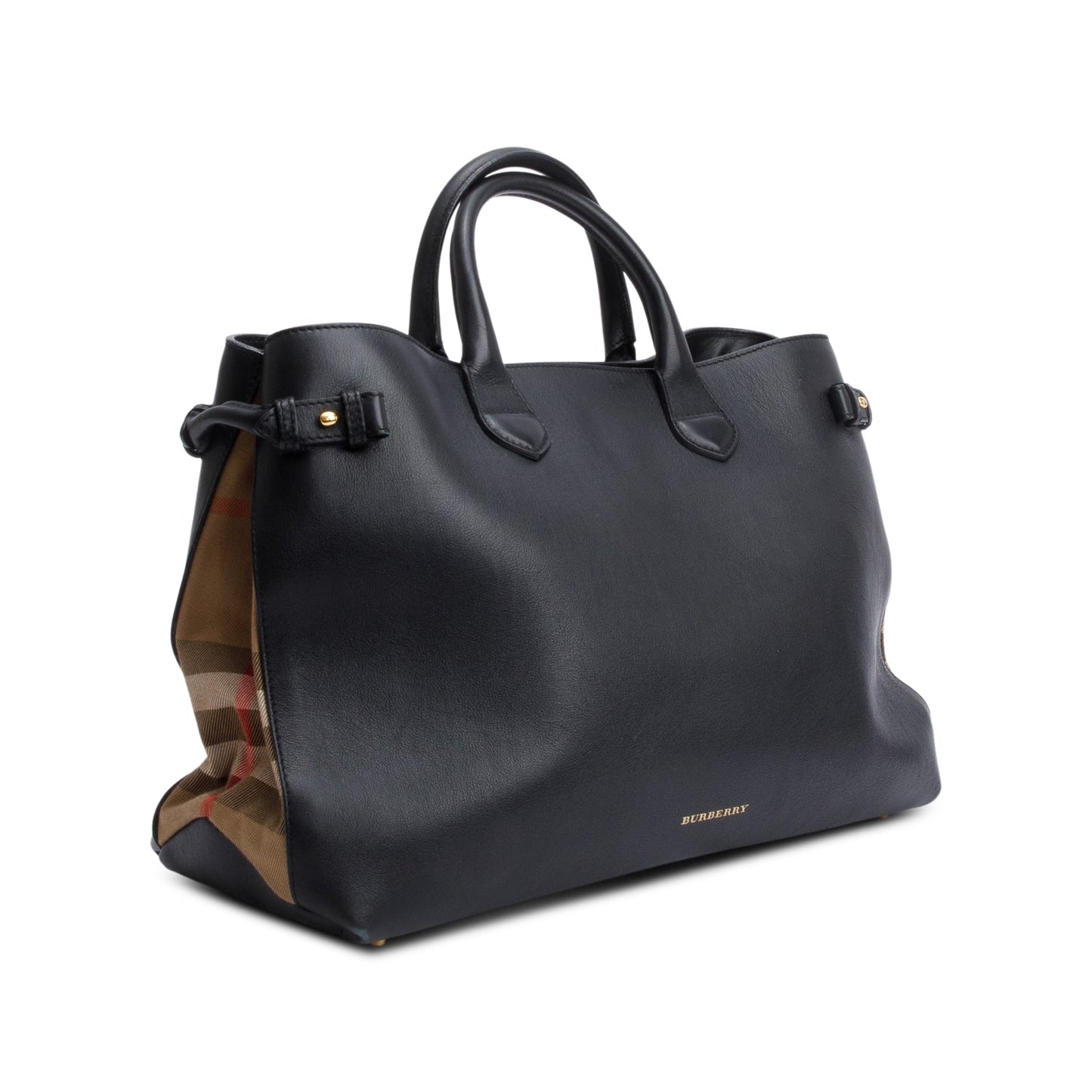 Burberry Black Calfskin Leather House Check Large Banner Tote