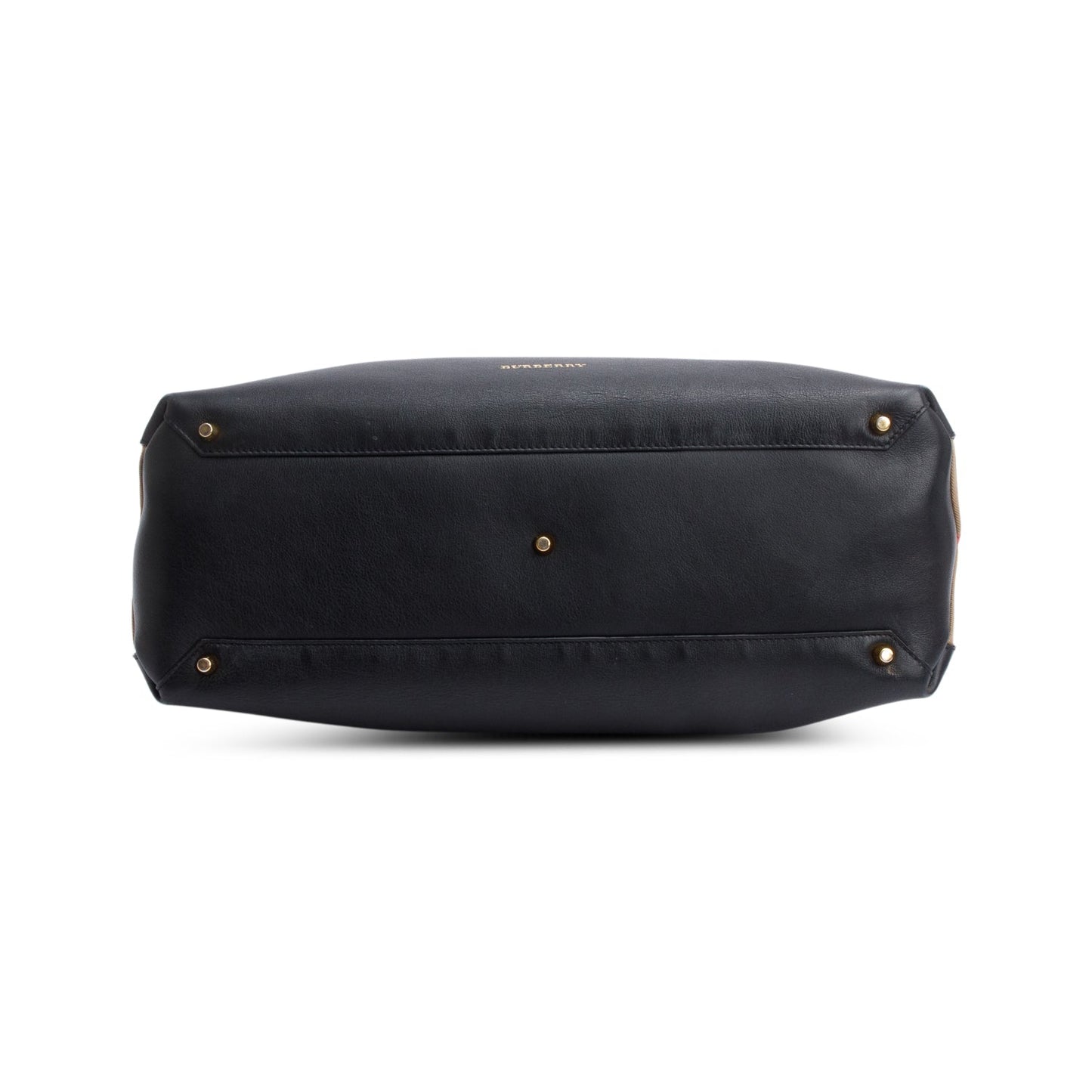 Burberry Black Calfskin Leather House Check Large Banner Tote