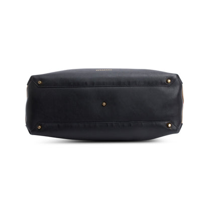 Burberry Black Calfskin Leather House Check Large Banner Tote