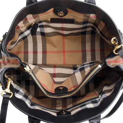 Burberry Black Calfskin Leather House Check Large Banner Tote