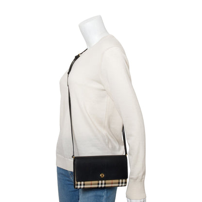 Burberry Black Calfskin Vintage Check Hampshire Crossbody Bag