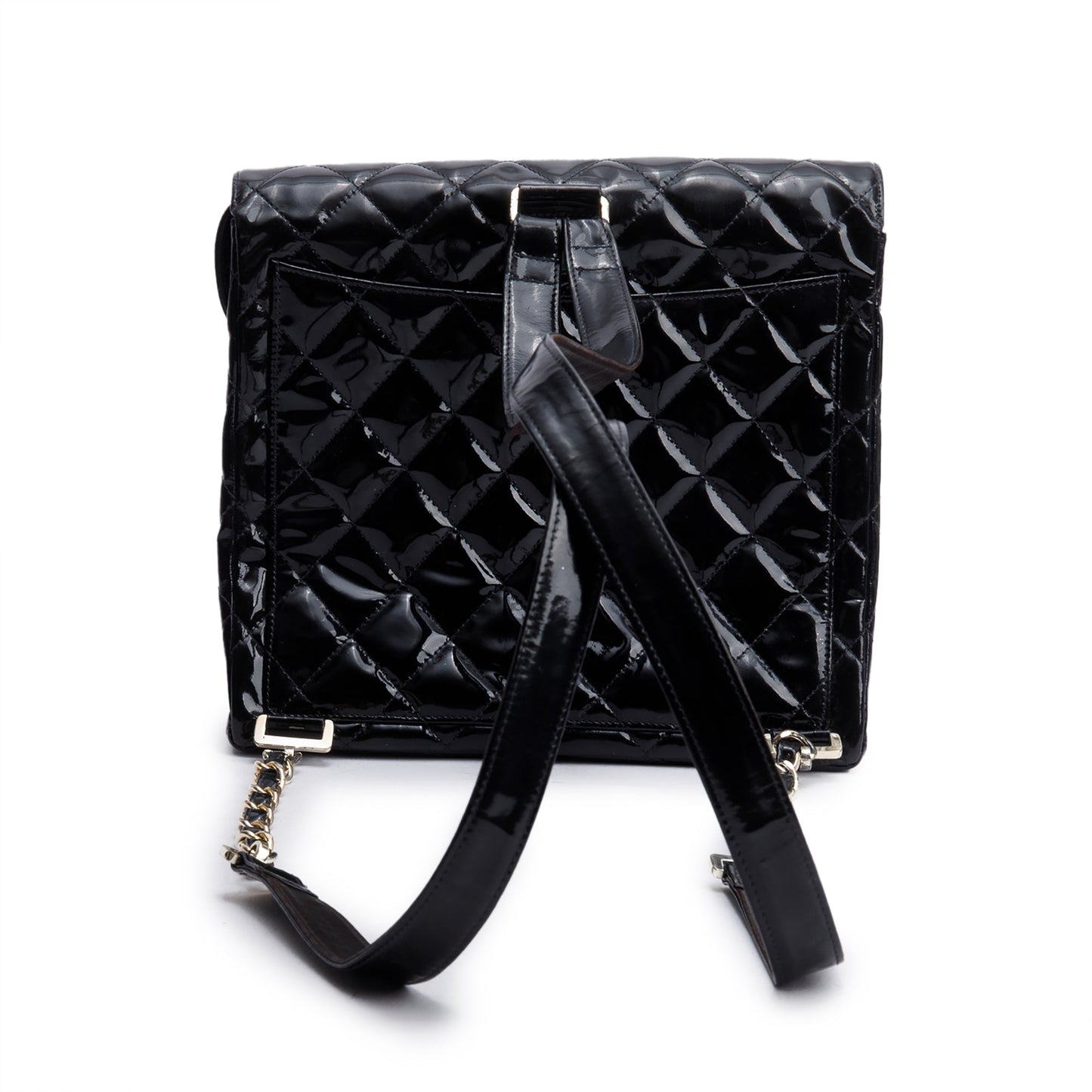 Chanel Vintage Black Quilted Patent Leather Classic Flap Backpack