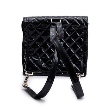 Chanel Vintage Black Quilted Patent Leather Classic Flap Backpack