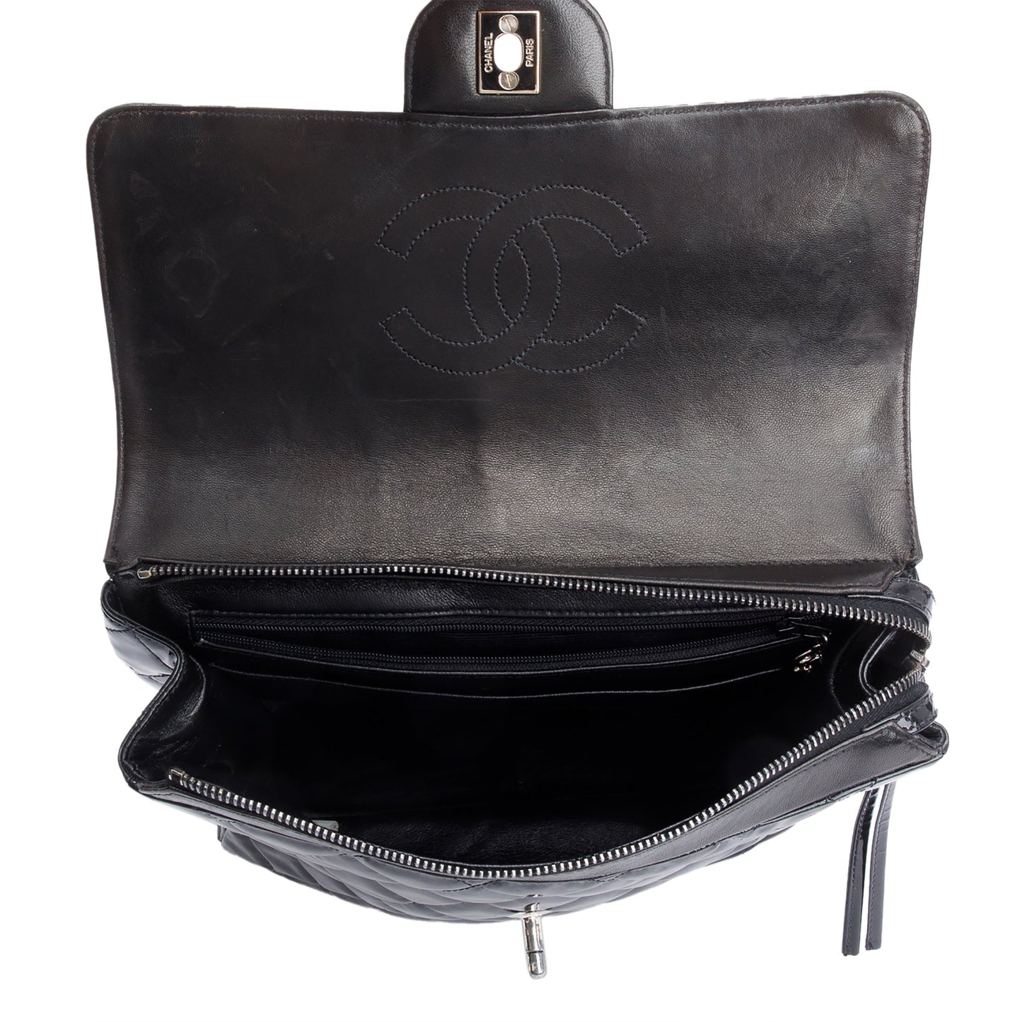 Chanel Vintage Black Quilted Patent Leather Classic Flap Backpack
