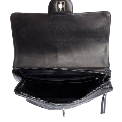 Chanel Vintage Black Quilted Patent Leather Classic Flap Backpack