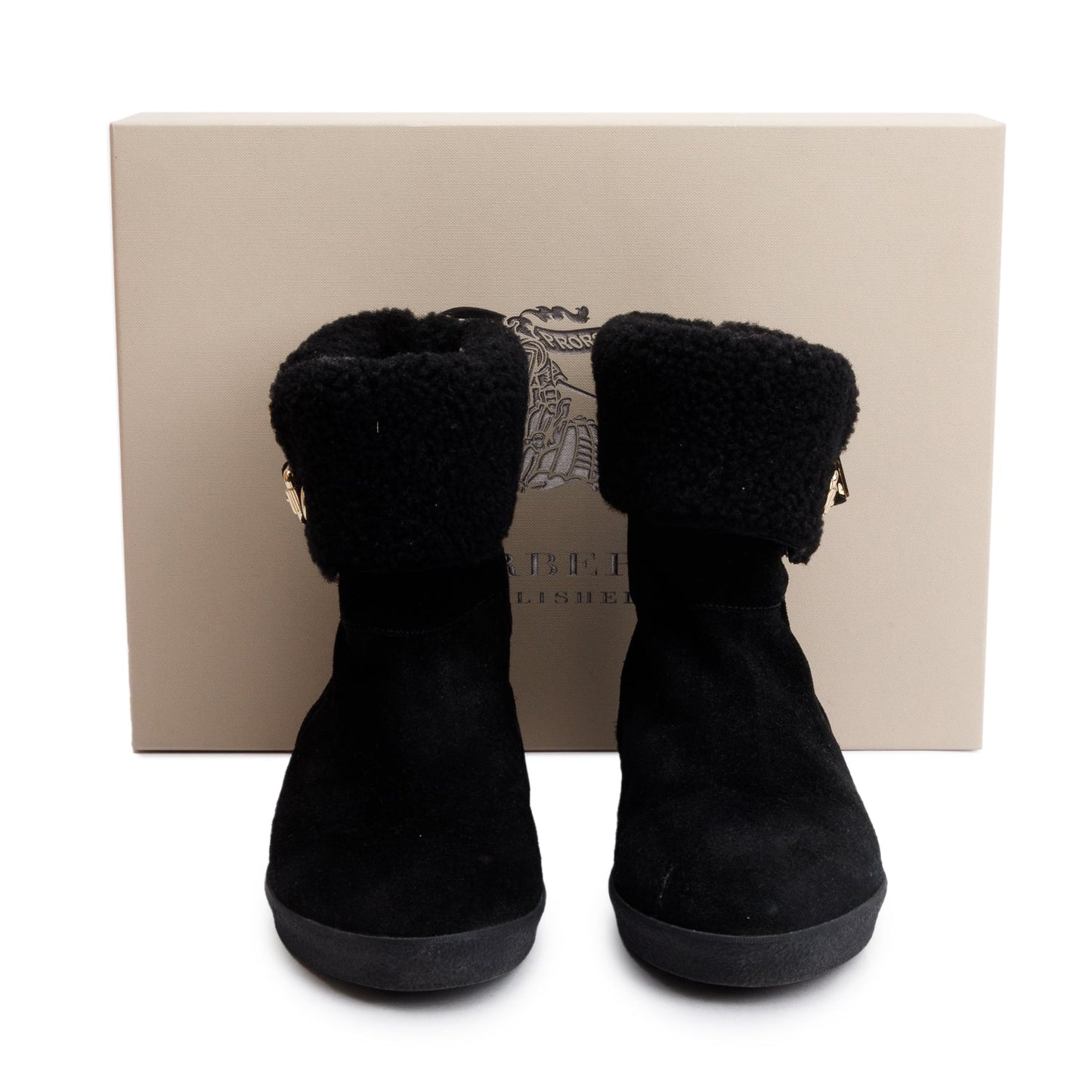 Burberry Black Suede Stanleigh Weather Ankle Boots, Size 39