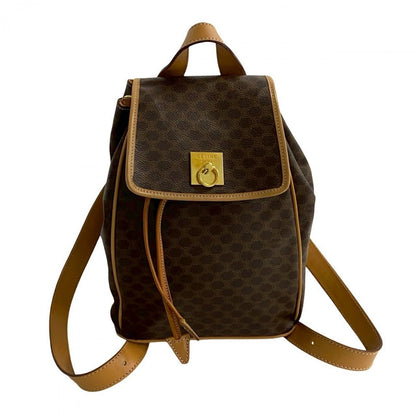 CELINE Backpack Leather, PVC Brown RingMetal logo Macadam Blason TriomphePattern Women