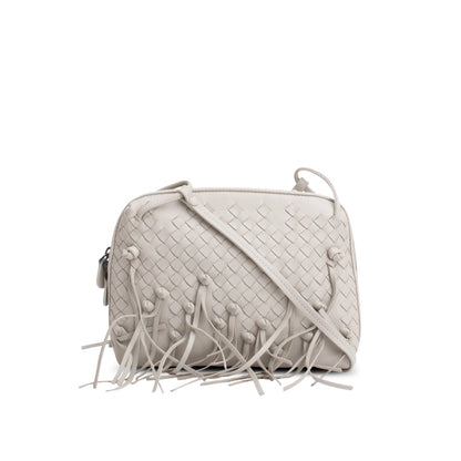 Bottega Veneta Grey Intrecciato Nappa Leather Fringe Nodini Crossbody Bag