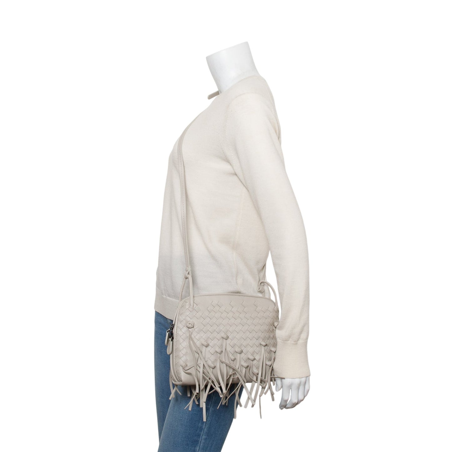 Bottega Veneta Grey Intrecciato Nappa Leather Fringe Nodini Crossbody Bag