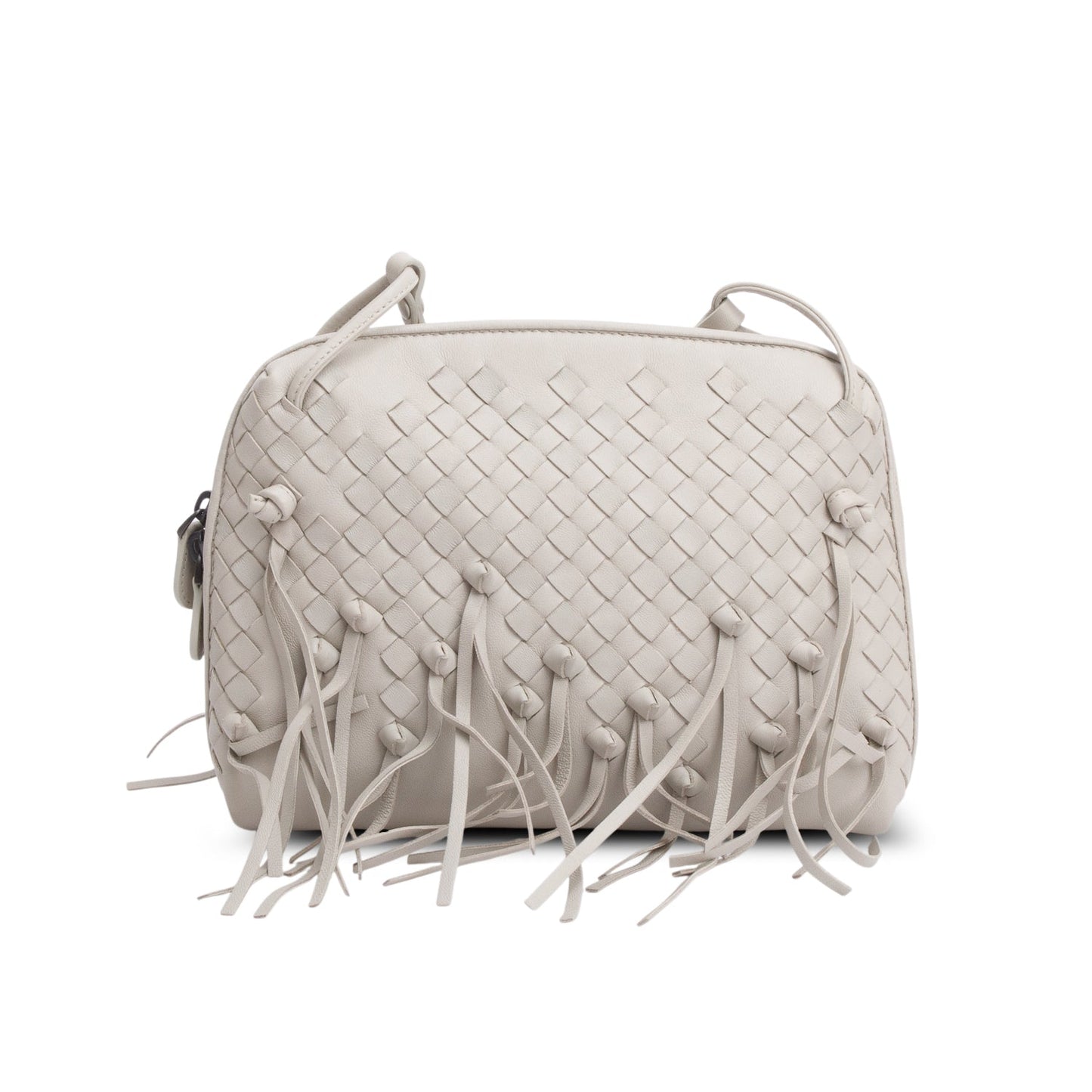 Bottega Veneta Grey Intrecciato Nappa Leather Fringe Nodini Crossbody Bag
