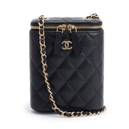 Chanel 2021 Black Quilted Caviar Mini Coco Beauty Vanity Case