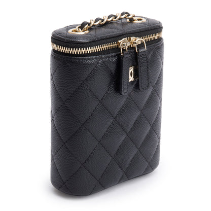 Chanel 2021 Black Quilted Caviar Mini Coco Beauty Vanity Case