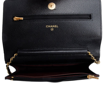 Chanel Black Quilted Caviar Leather Classic Wallet on Chain