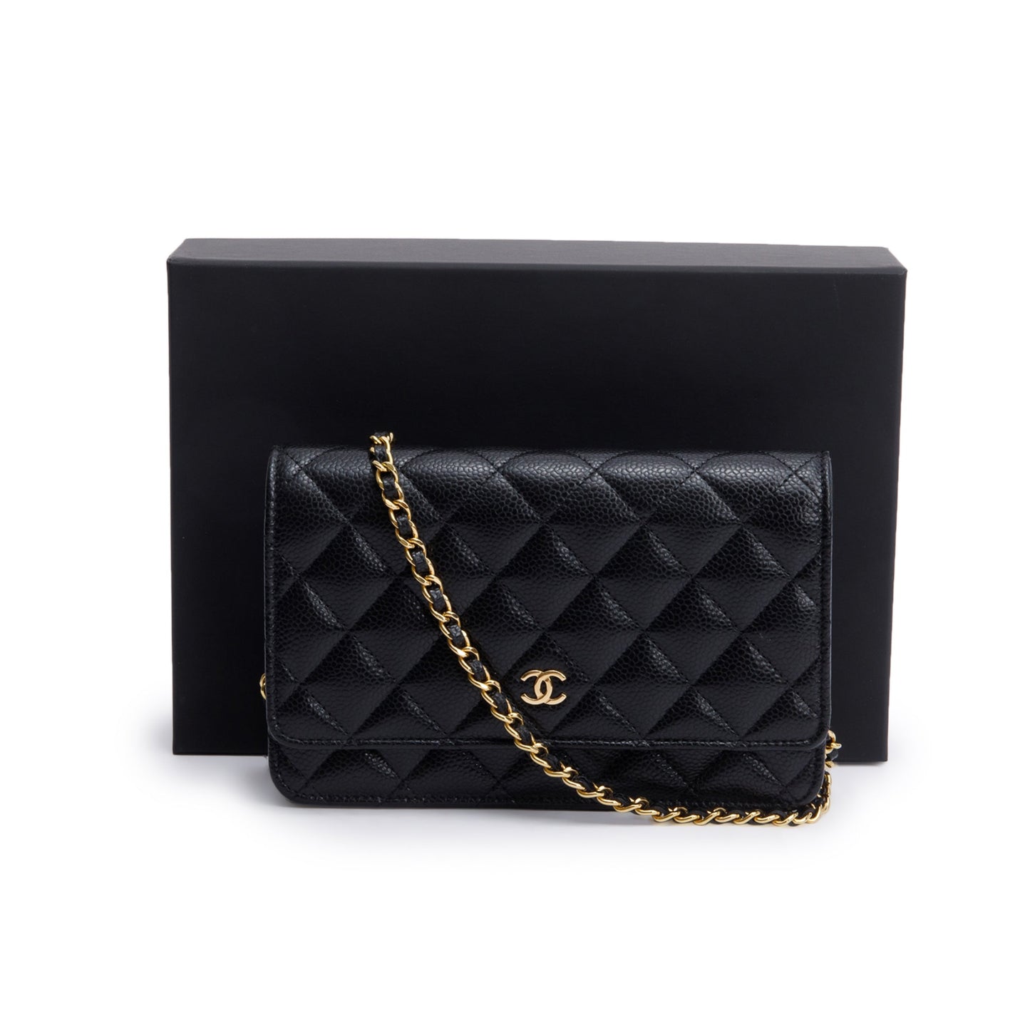 Chanel Black Quilted Caviar Leather Classic Wallet on Chain