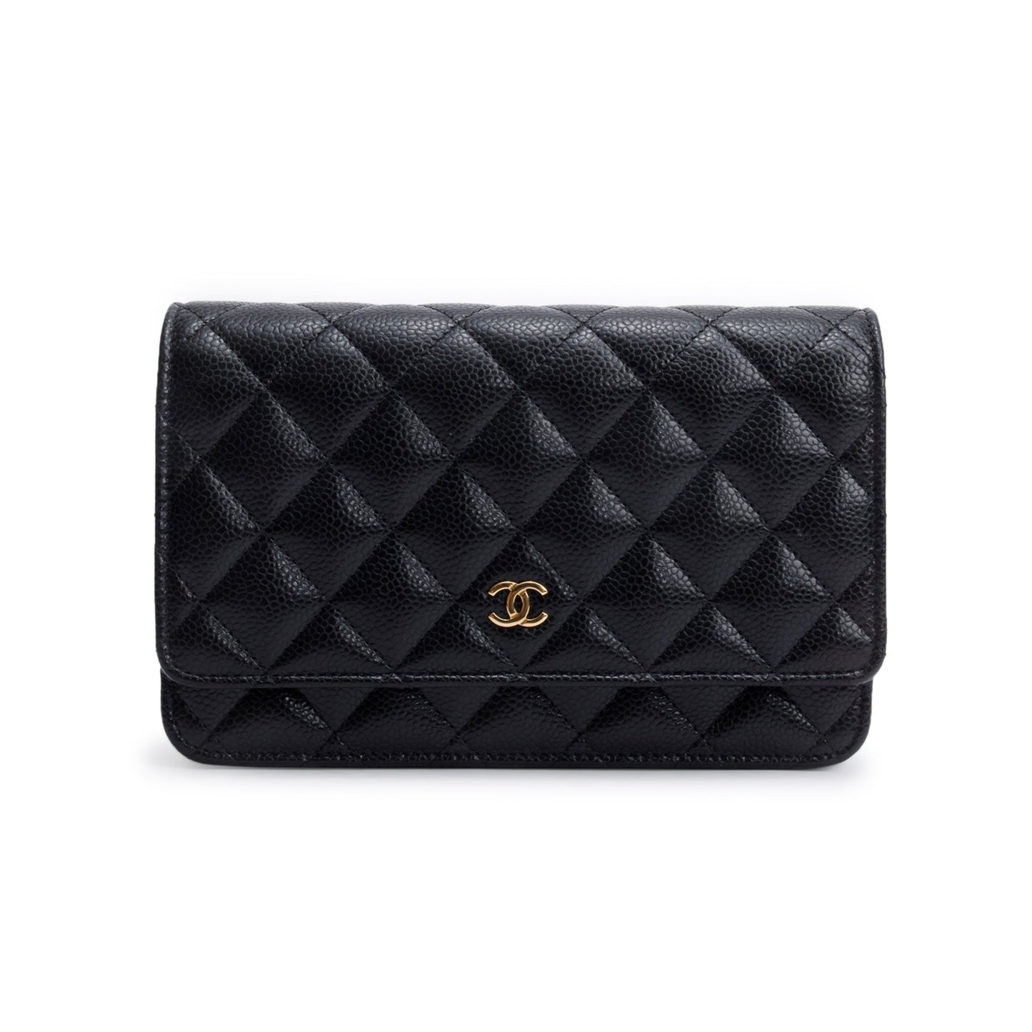 Chanel Black Quilted Caviar Leather Classic Wallet on Chain