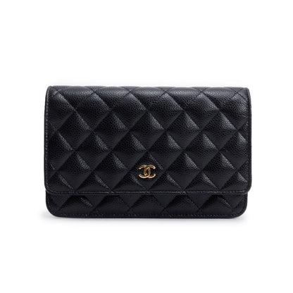 Chanel Black Quilted Caviar Leather Classic Wallet on Chain