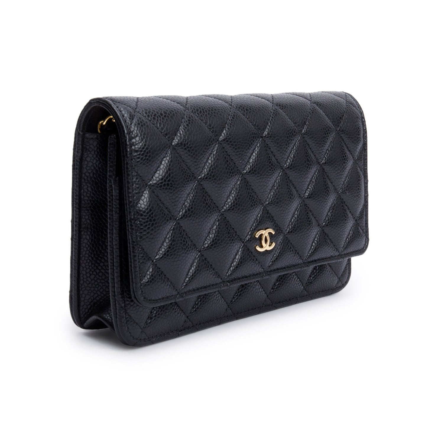 Chanel Black Quilted Caviar Leather Classic Wallet on Chain