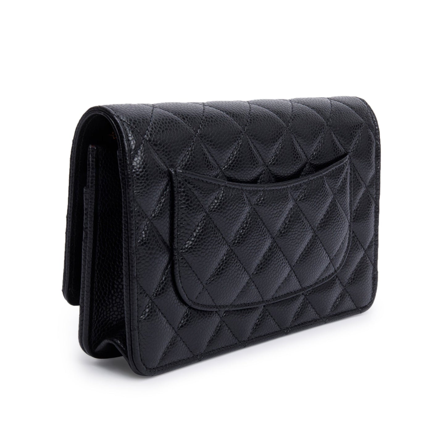 Chanel Black Quilted Caviar Leather Classic Wallet on Chain