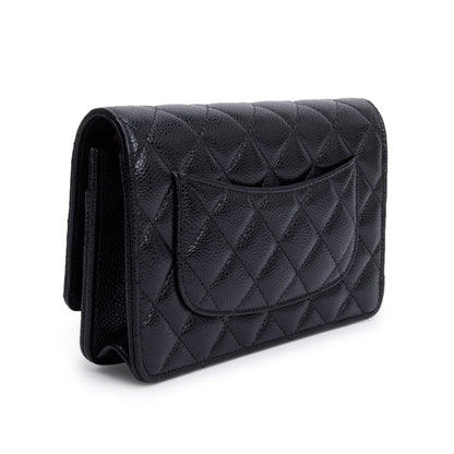 Chanel Black Quilted Caviar Leather Classic Wallet on Chain
