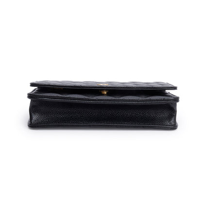 Chanel Black Quilted Caviar Leather Classic Wallet on Chain